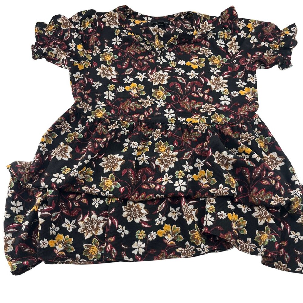 AGB Short Sleeve Dress Medium Black W Multi‎ Floral Print